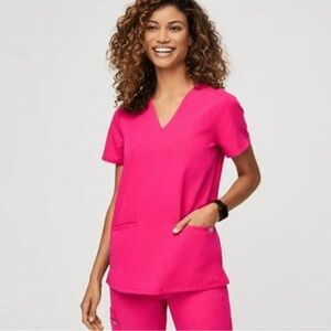 FIGS Casma Shocking Pink Three-Pocket Scrub Top Size Large